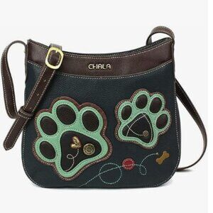 CHALA Paw Print Collection Crescent Cross Body Bag Navy/Teal Blue